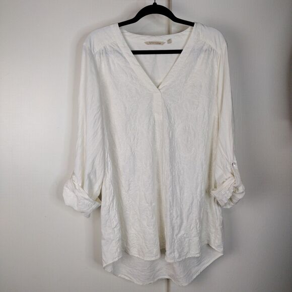 Soft Surroundings Linen Embroidered Vneck Long Sleeve Tunic Top Size XL Cream - Picture 1 of 8